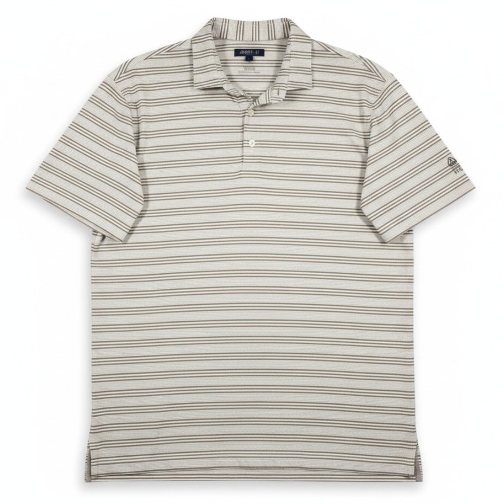 Johnnie O Polo Shirt Mens L Gray Browder Striped Performance Golf QBE Shootout‎